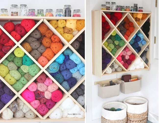 12. Use the wine rack in your basement to store your yarn