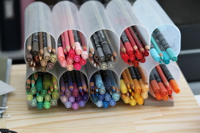 3. Organise the art supplies in crystal light containers