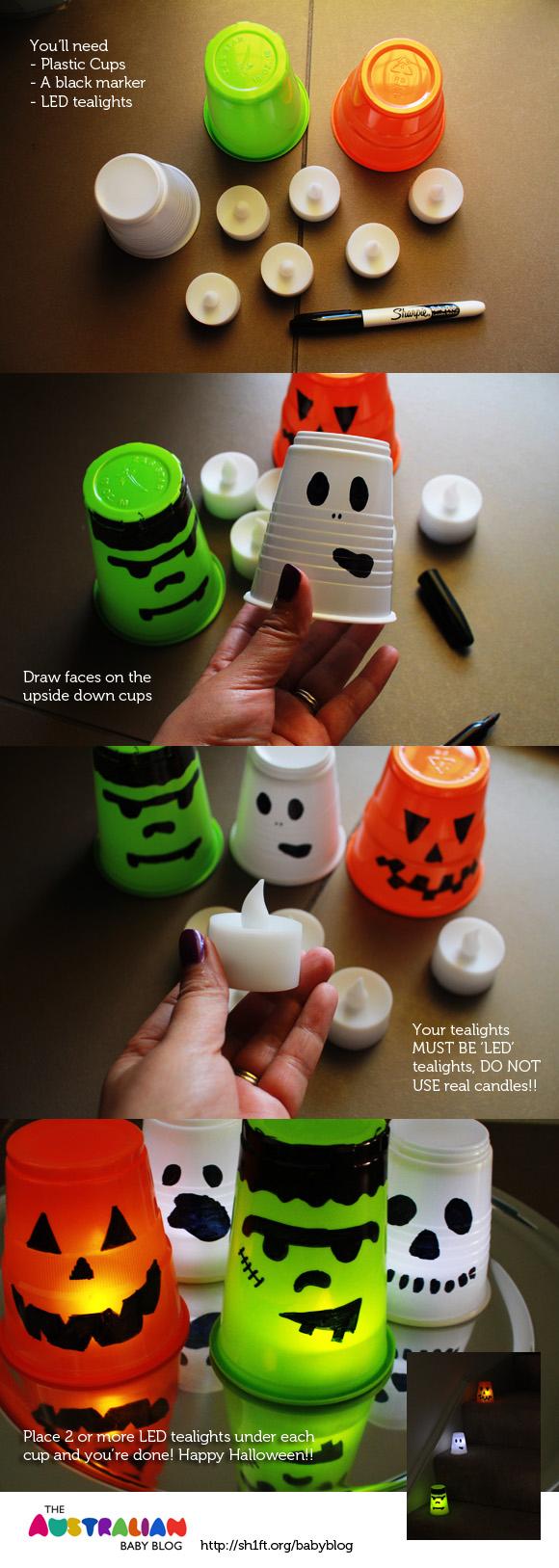 5. Halloween Lanterns created with plastic cups and LED candle-light