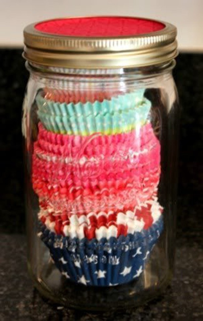 6. Use a mason jar forkeeping the extra cupcake cups in one place