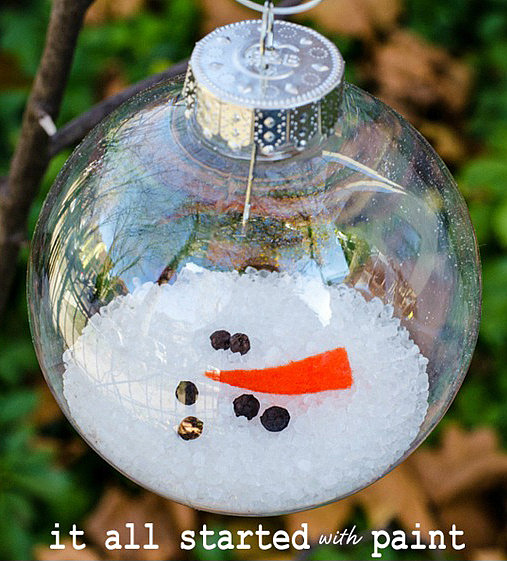 11. Melted Snowman Ornaments - Keep your snowman on your tree forever
