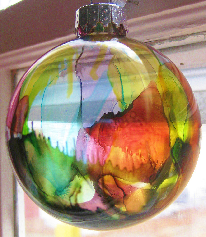 6. Alcohol Ink Ornaments for giving your tree that funky look