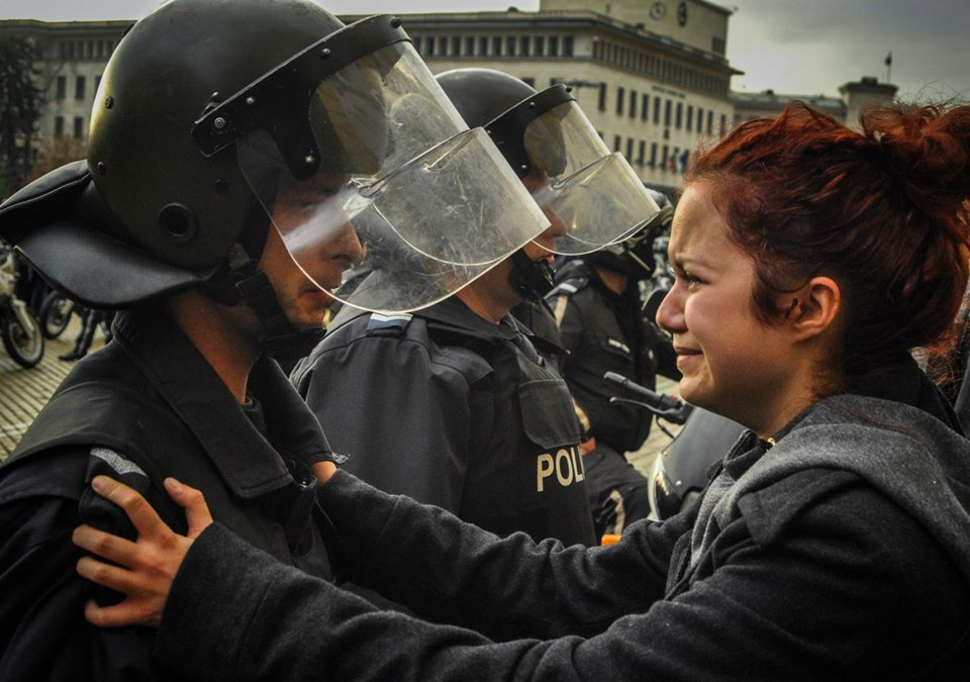 22. Protesters and riot police shedding tears together in Sofia, Bulgaria
