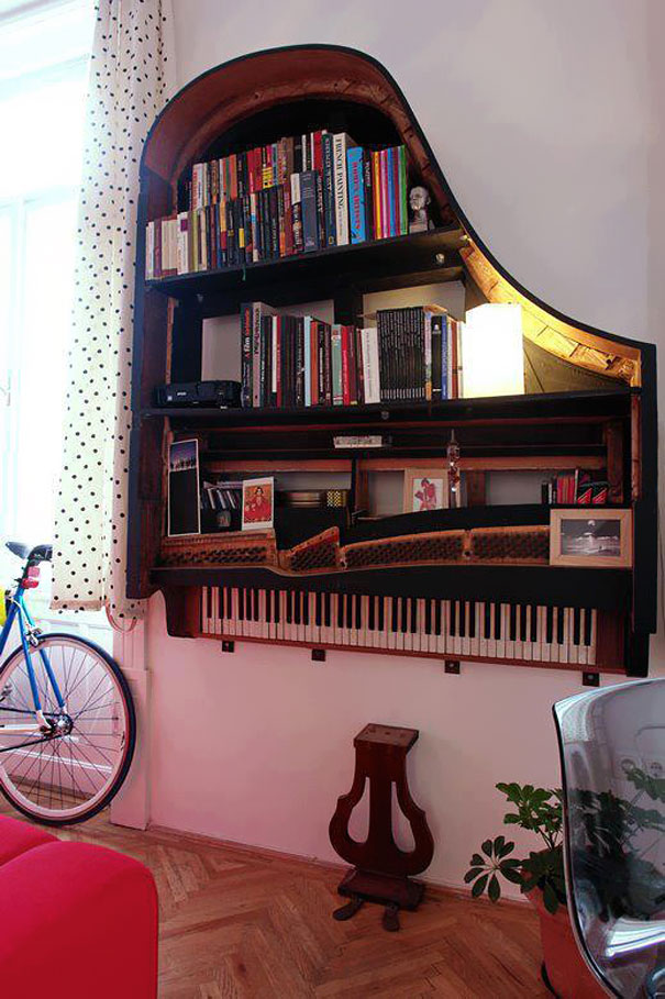 21. Old piano bookshelves