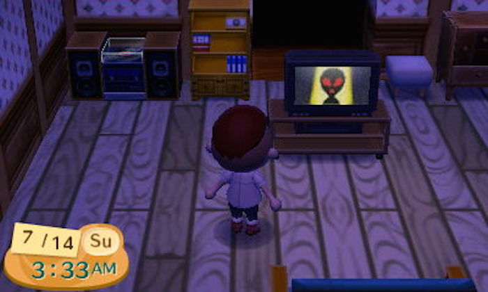 4. In Animal Crossing, an alien shows up on TV at 3-33 on Sundays and Mondays.