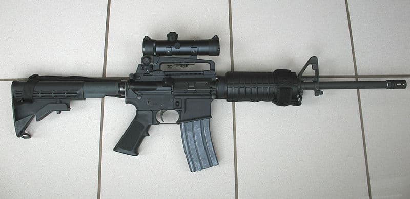 AR-15 carbine rifle with red dot optic