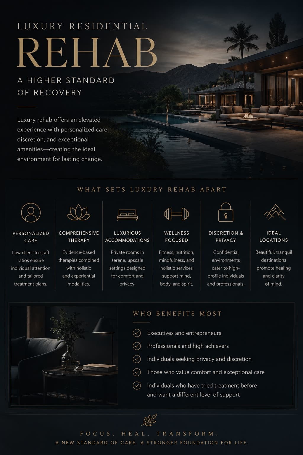 Infographic on luxury residential rehab and what sets it apart