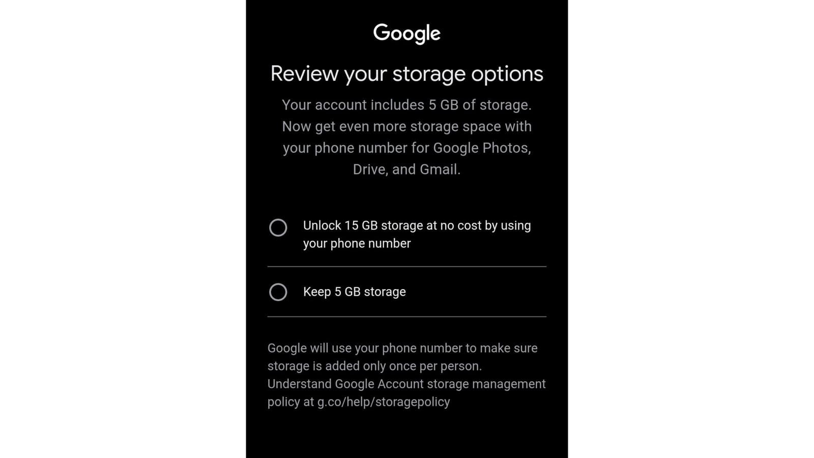 Google Cuts Free Storage From 15GB to 5GB Without a Phone Number