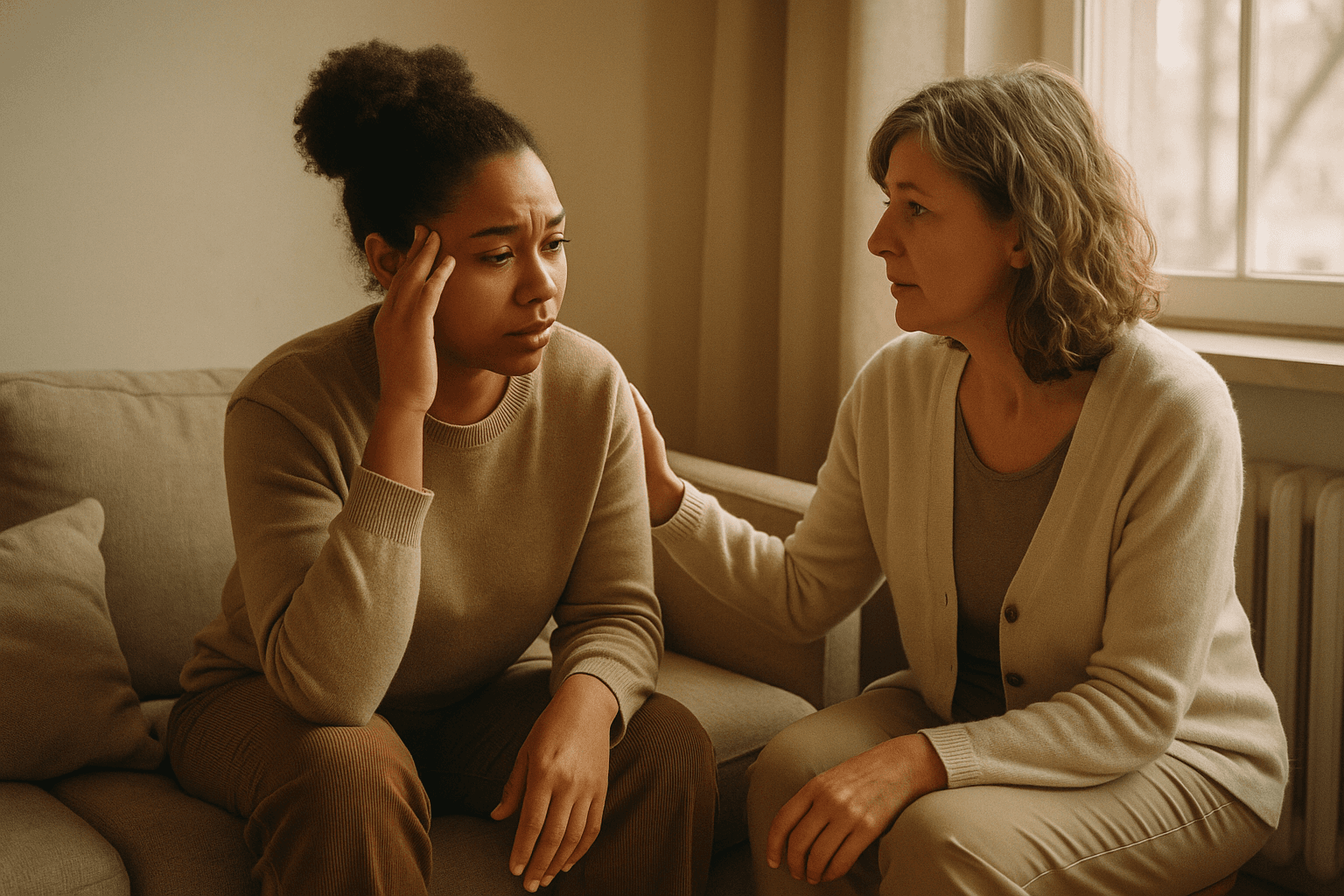One person listening supportively as another shares their feelings