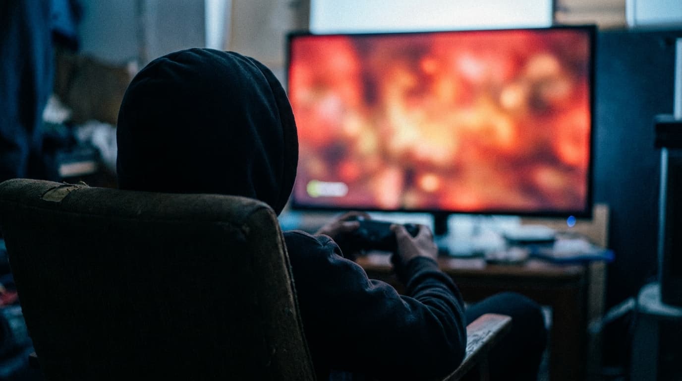 Player slumped in a chair holding a controller after losing