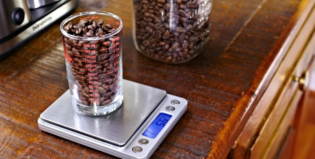 Weighing Coffee Beans For Brewing on a Digital Scale