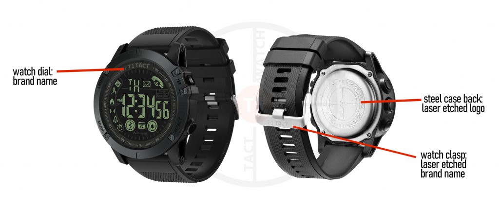 T1 Tact Watch Co Display of Authentic Markings on Midnight Diamond tactical Smartwatch
