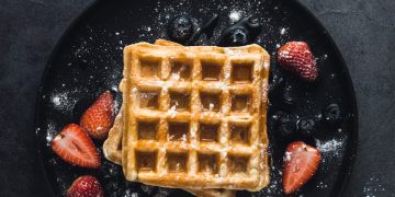 square waffle with strawberries