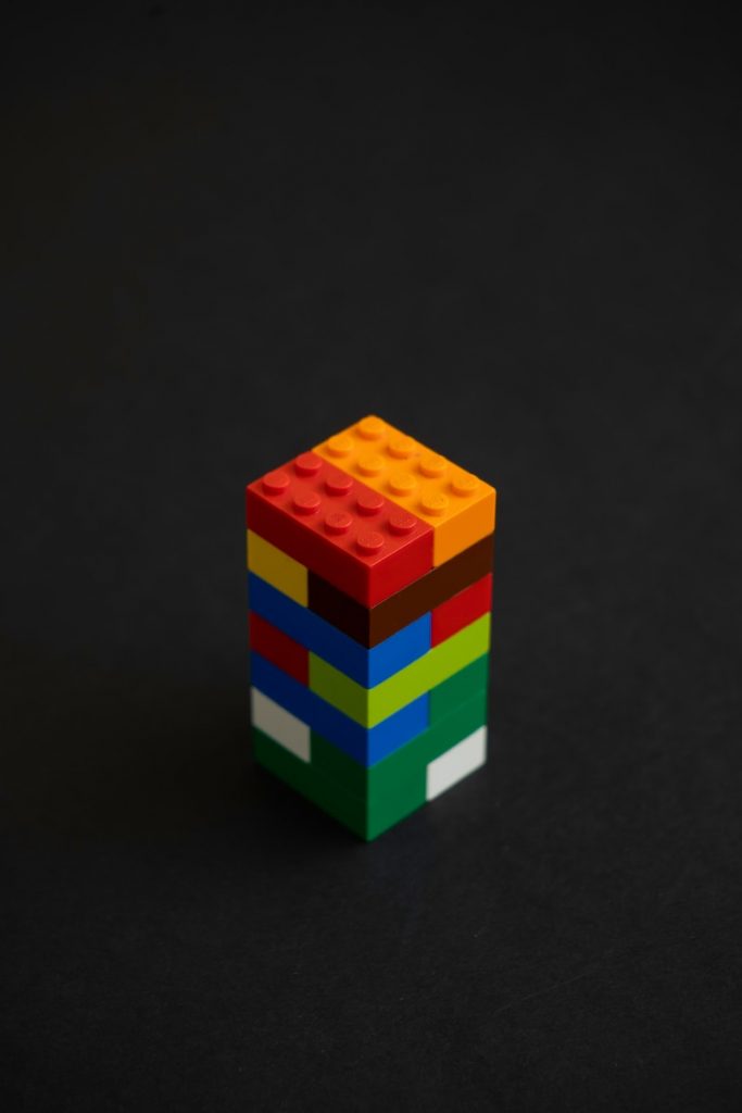 a cube with a red and blue design on it