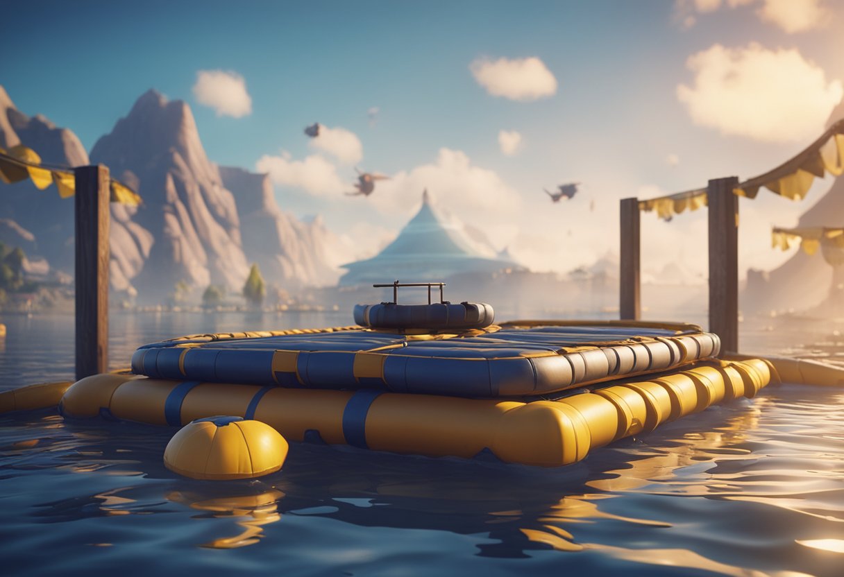A raft floats across various platforms, symbolizing the journey from early access to full release. The platforms could be represented as different landscapes or environments, showcasing the progression of the game