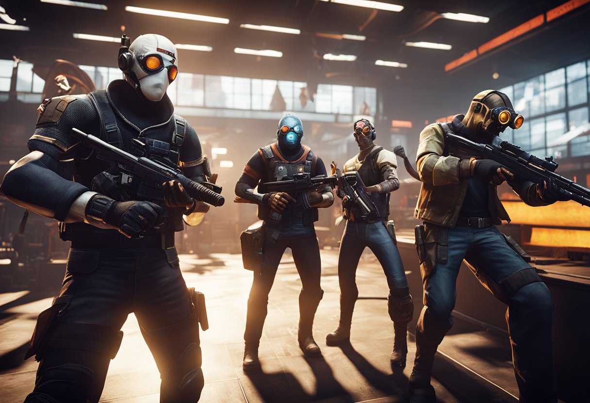 A group of diverse characters play "Killing Floor 2" on different gaming platforms, showcasing cross-platform compatibility