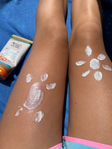 Sunscreen art protects legs from the sun.