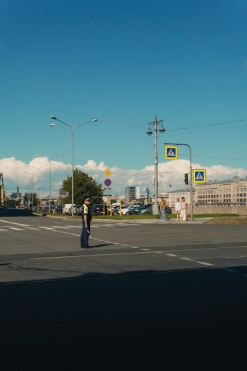 A man standing in the middle of a street