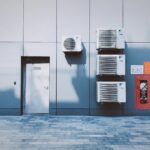 a wall with a few doors