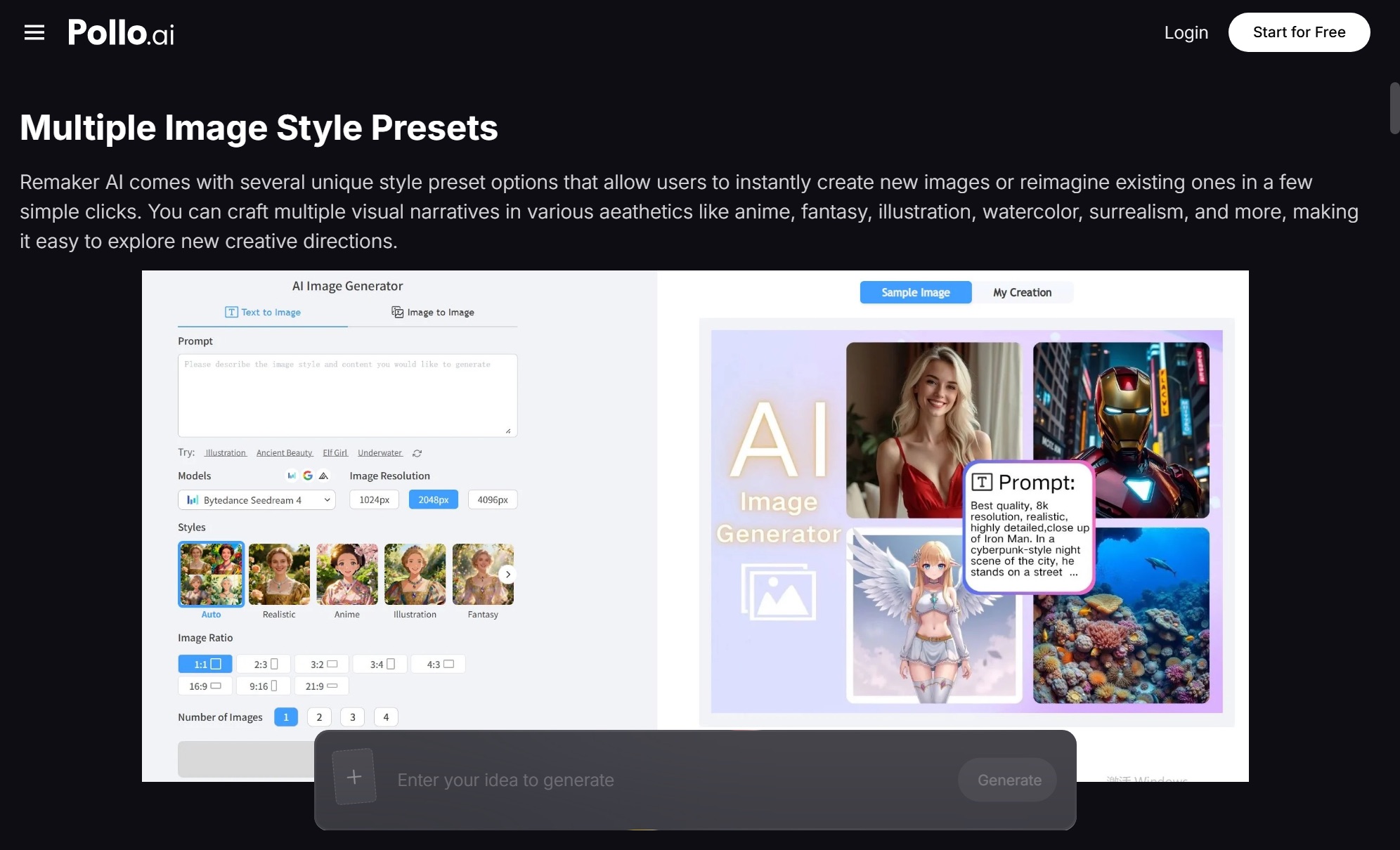 Pollo AI Remaker multiple image style presets